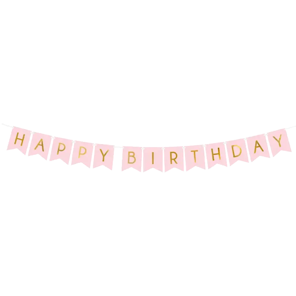 Rosa Happy Birthday-Girlande mit goldener Aufschrift
