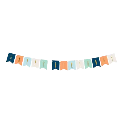 Mehrfarbige Happy Birthday-Girlande mit goldener Inschrift