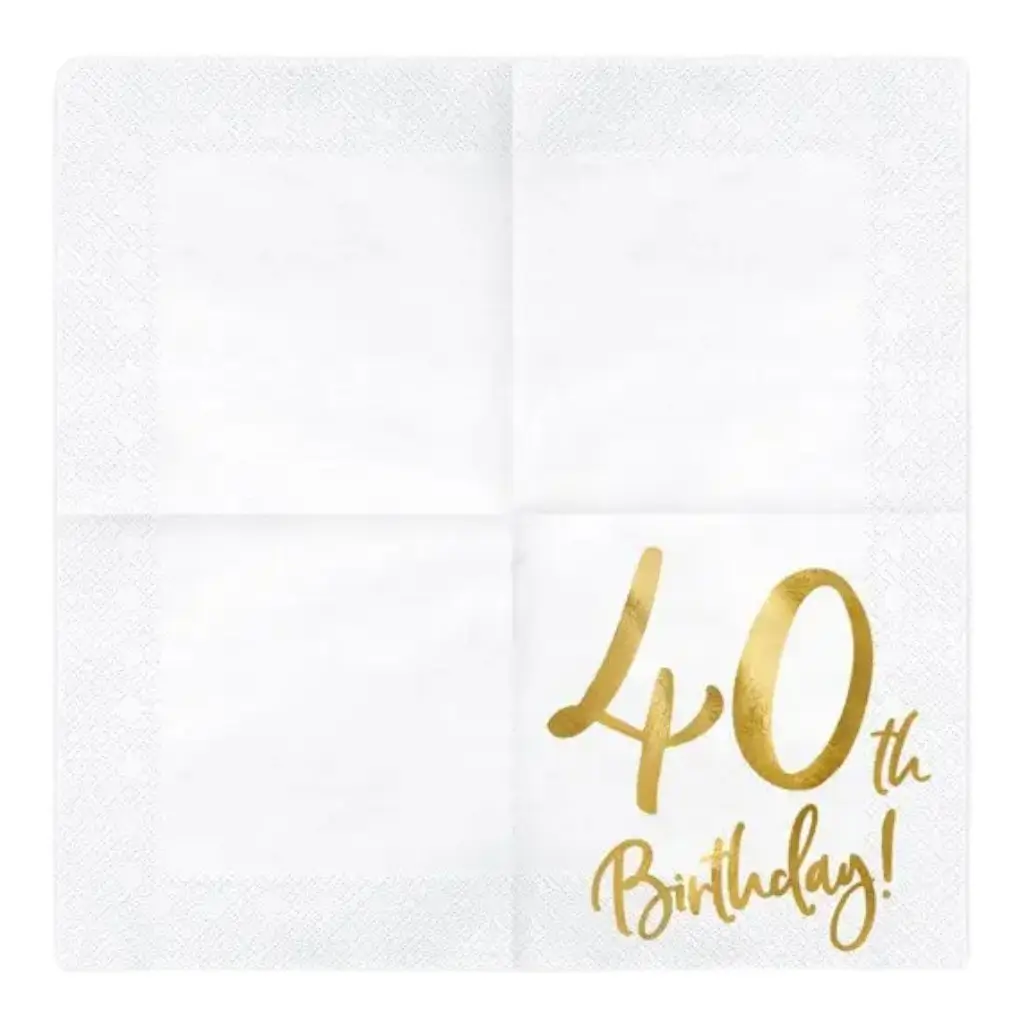 Papierhandtuch zum 40. Geburtstag (Satz mit 20 Stück)