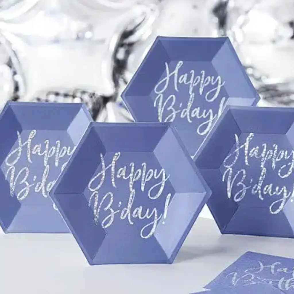 Happy Birthday Blauer Papierteller (6er-Satz)