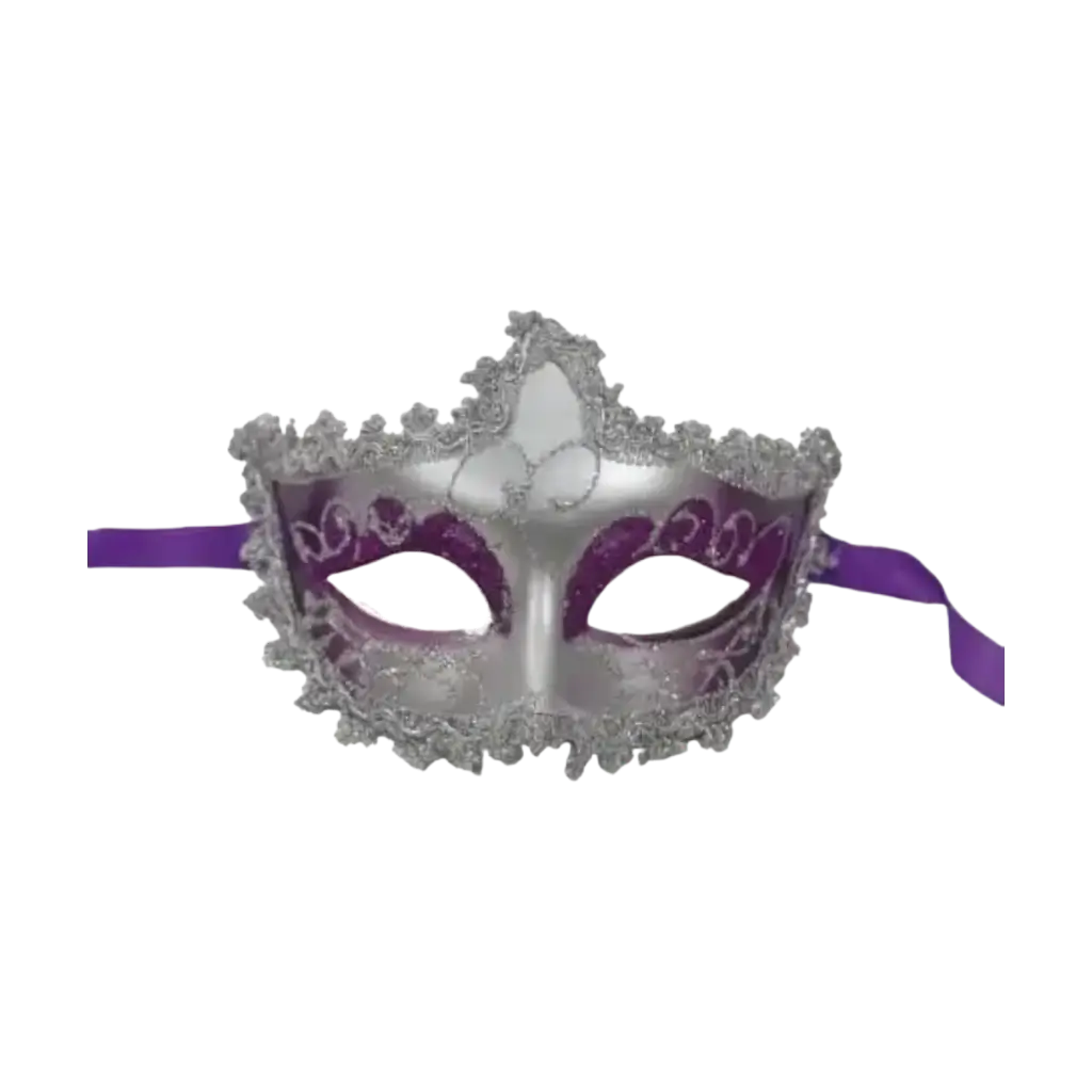 Venezianische violette Maske mit silbernem Umriss