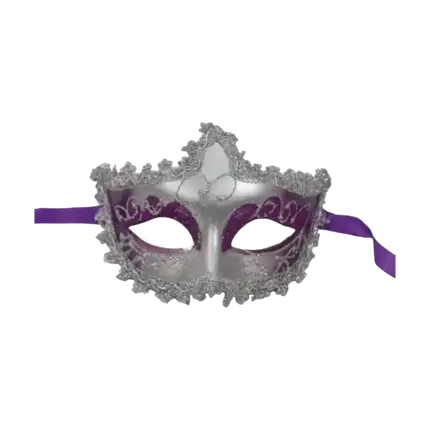 Venezianische violette Maske mit silbernem Umriss