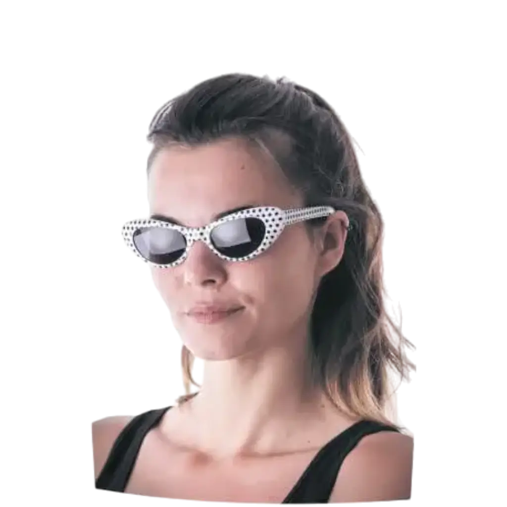 Weiße PIN UP-Brille mit schwarzen Polka-Punkten