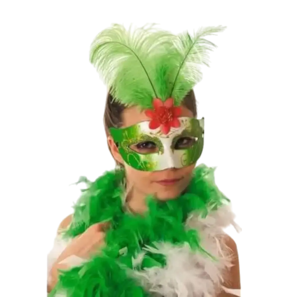 Venezianische Maske mit grüner Feder