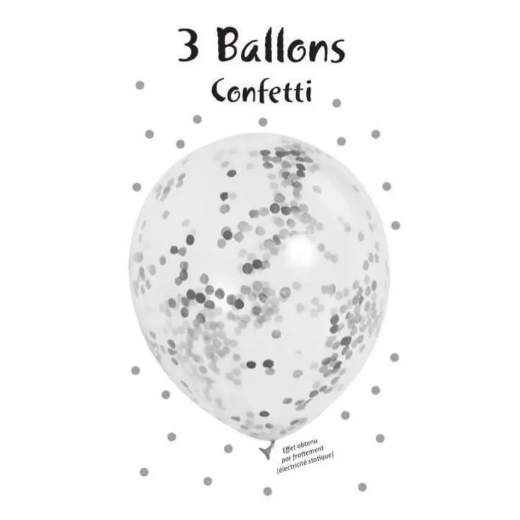 Packung mit 3 Confettis-Ballons aus Silbermetall