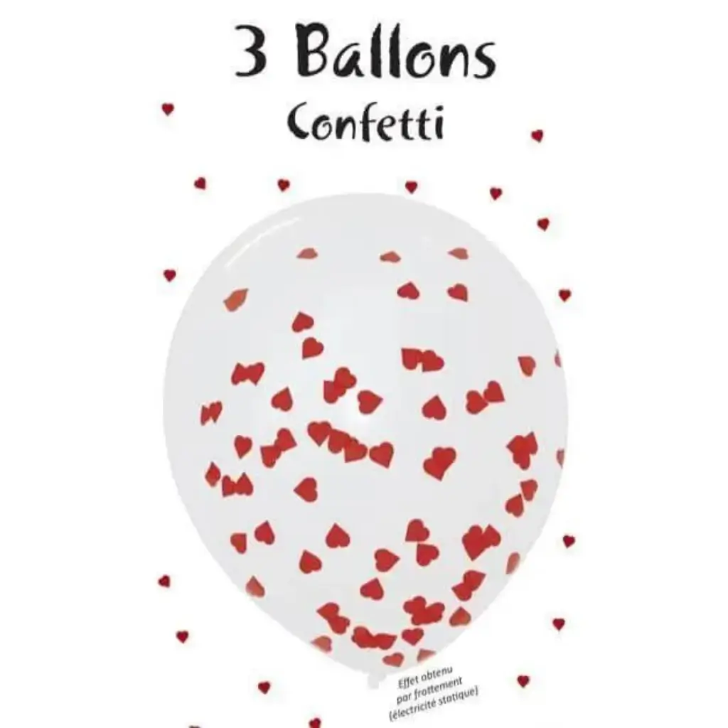 Set mit 3 Konfetti-Ballons mit rotem Herz