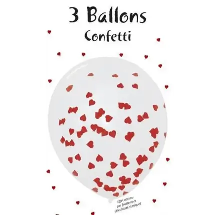 Set mit 3 Konfetti-Ballons mit rotem Herz