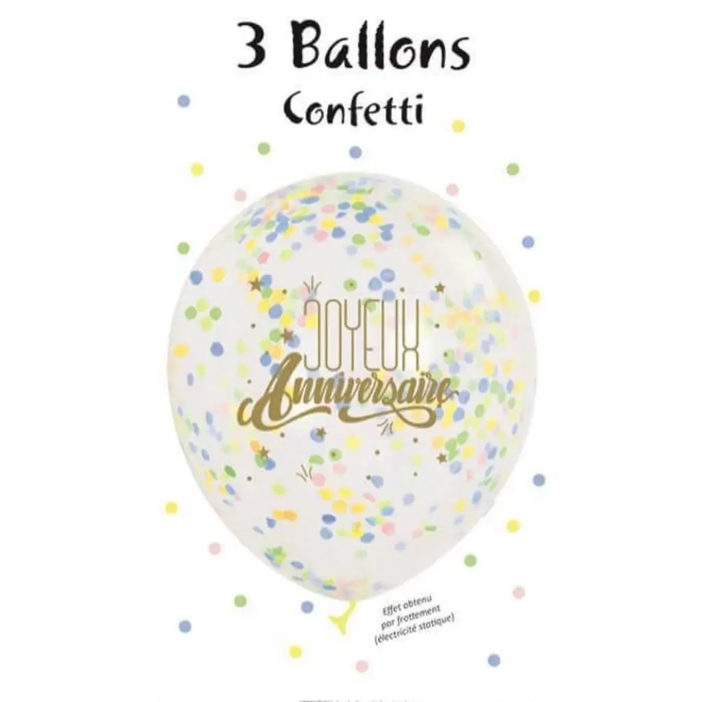 Packung mit 3 "Happy Birthday"-Confettis-Pastell-Luftballons