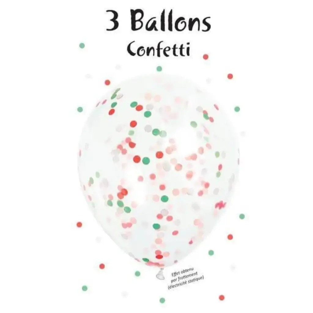 Set mit 3 Konfetti-Ballons weiß, rot
