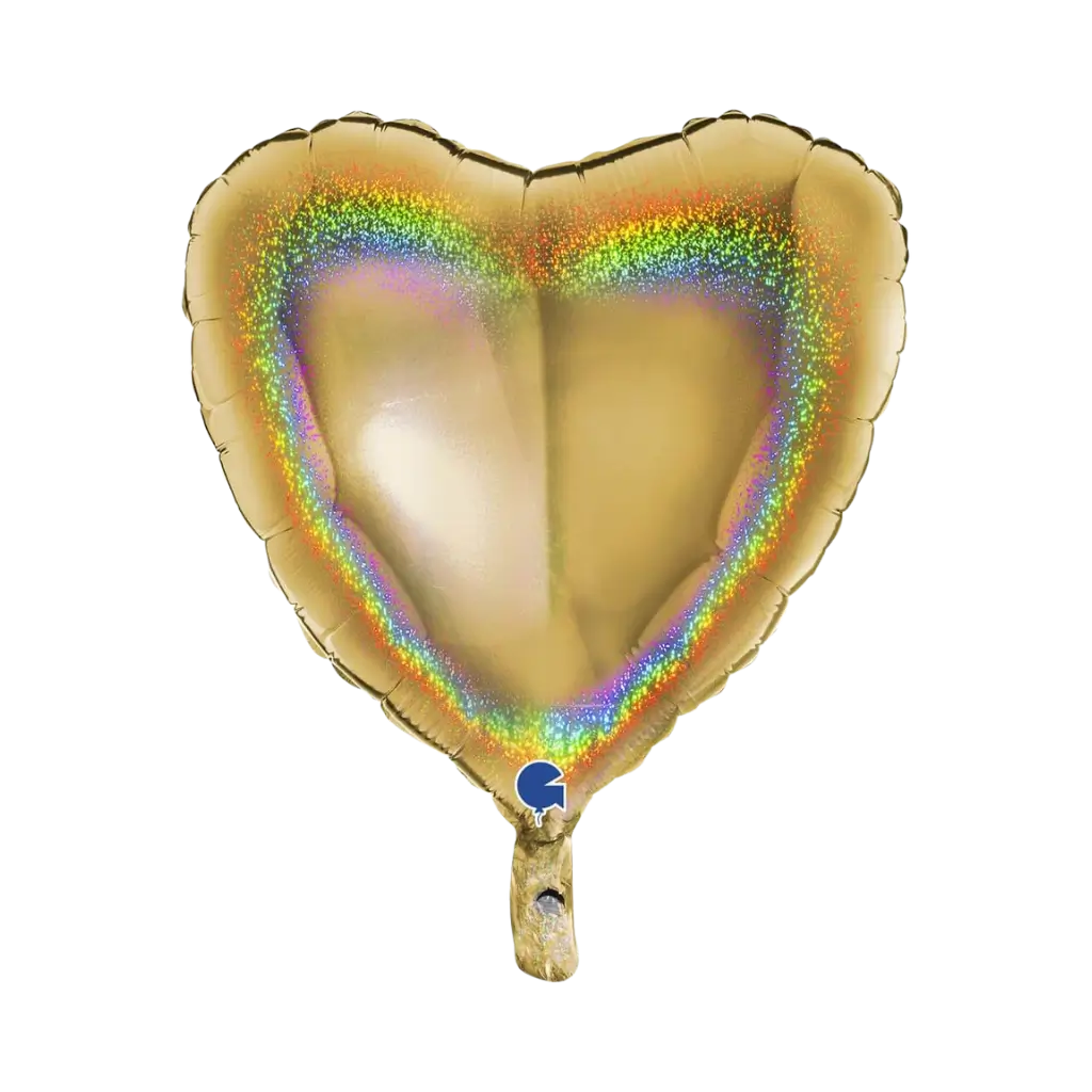 Holografischer Herzballon Gold 46cm