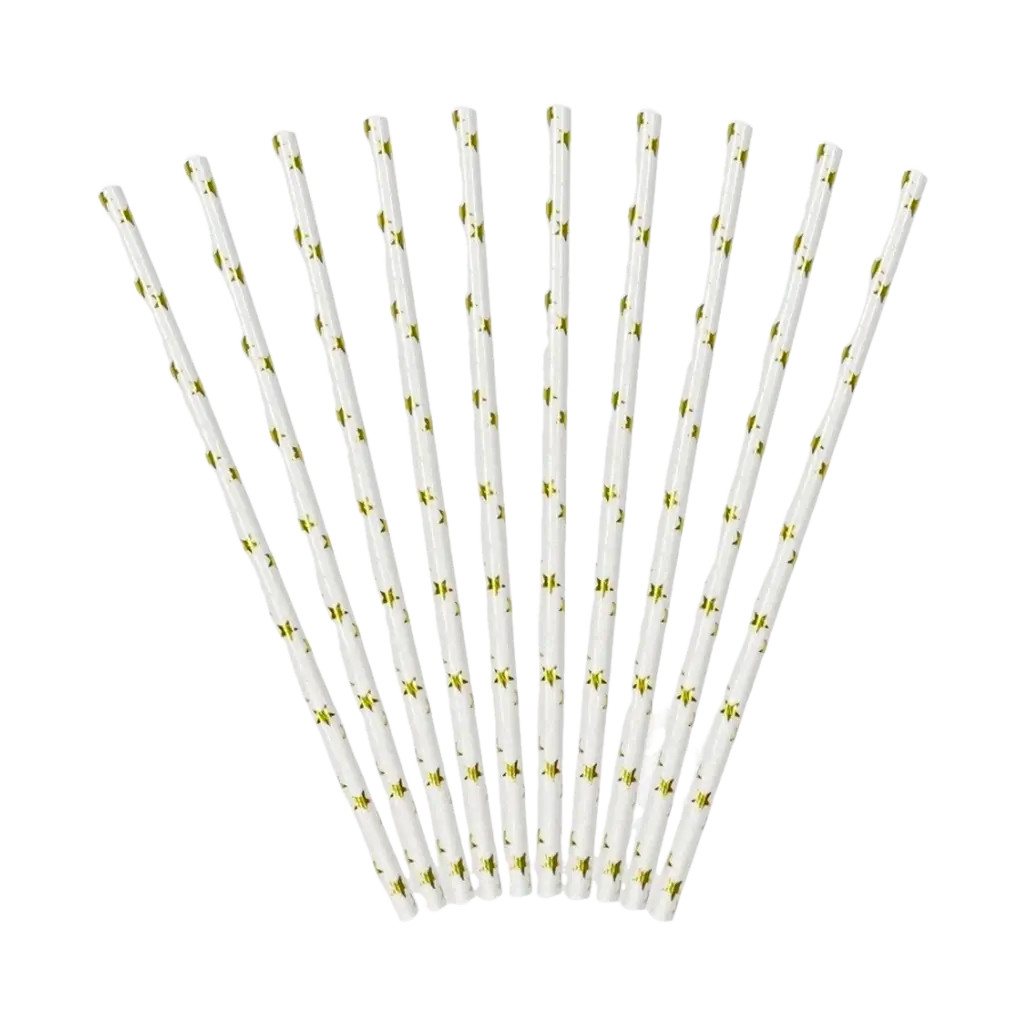 Weißes Papier Strohgoldstern (10er-Satz)