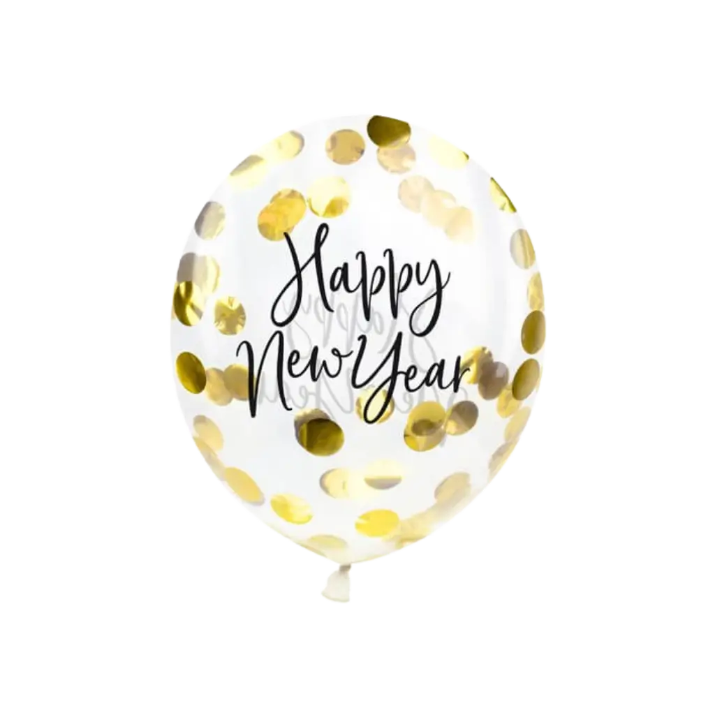 Transparenter Luftballon Konfetti Gold Frohes Neues Jahr (3 Stück)