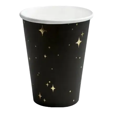 Satz mit 6 schwarzen Gläsern mit Goldmuster