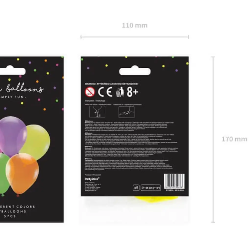 Packung mit 5 neonfarbenen Luftballons