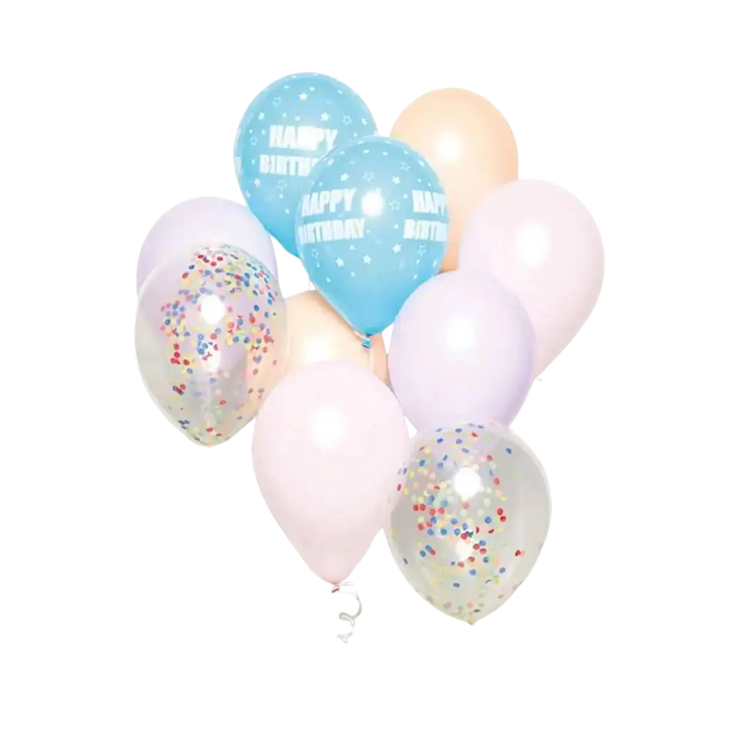 Strauß mit 10 Happy Birthday blauen Luftballons
