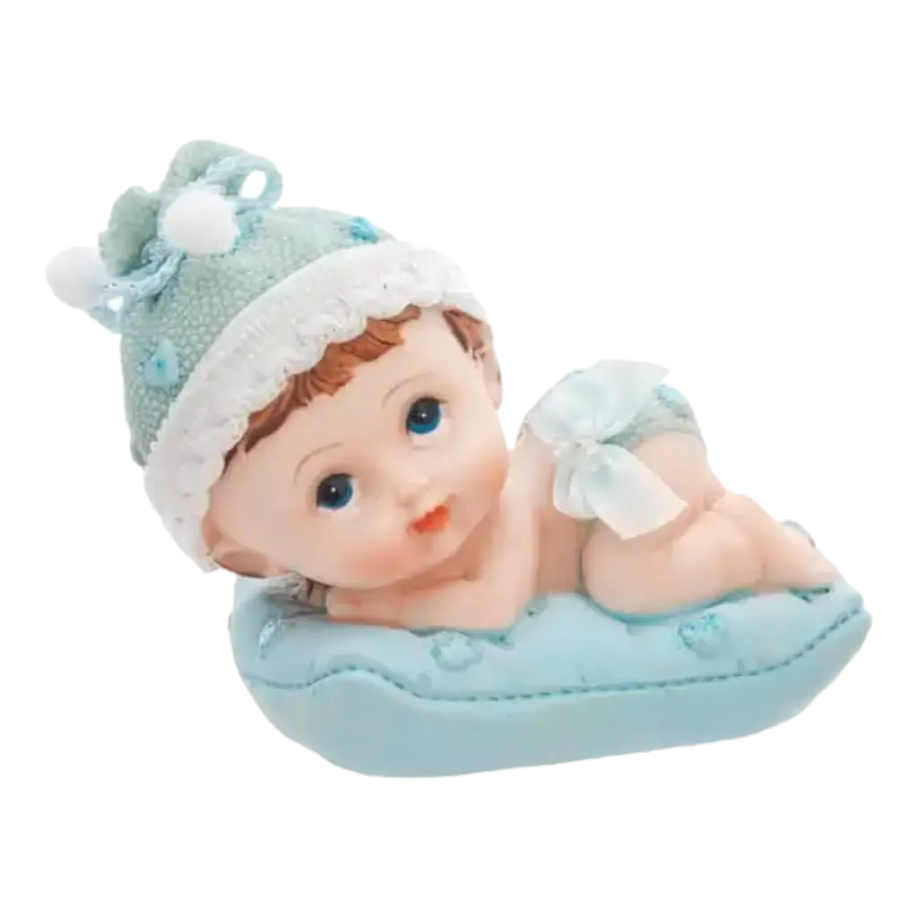 Baby Boy Figur auf einem blauen Kissen