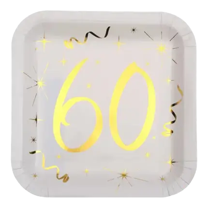 Quadratische Platte Weiß/Gold 60 Jahre
