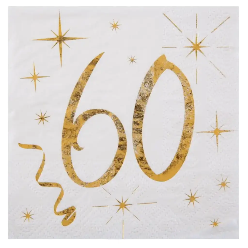 Weiß/Goldenes Papierhandtuch 60 Jahre (20er Set)
