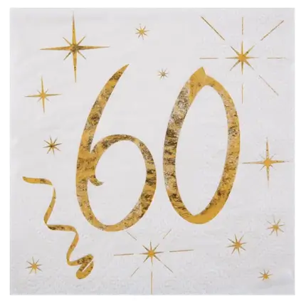 Weiß/Goldenes Papierhandtuch 60 Jahre (20er Set)