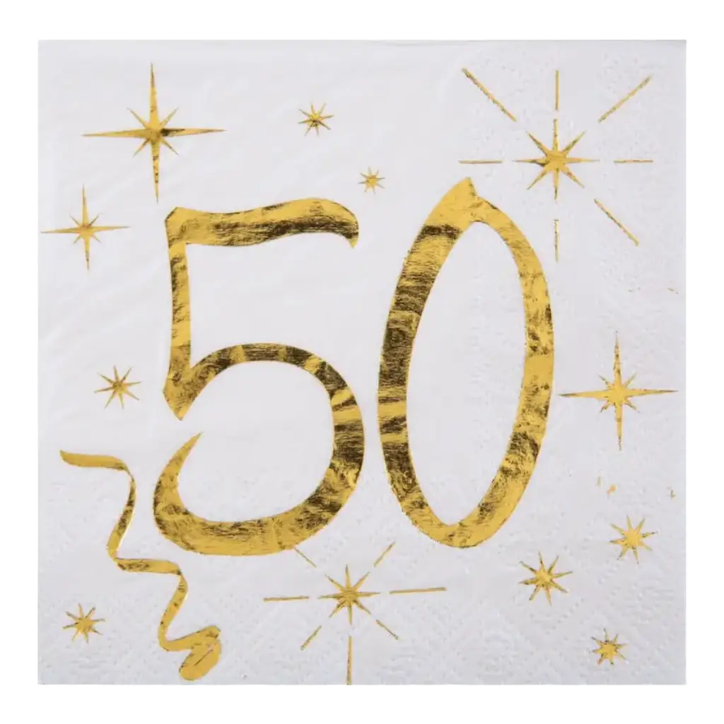 Weißes Papier/Gold Serviette 50 Jahre (20er Set)