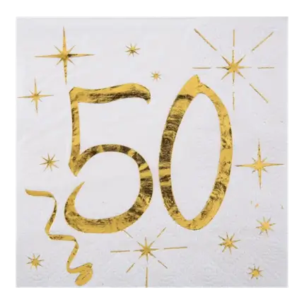 Weißes Papier/Gold Serviette 50 Jahre (20er Set)