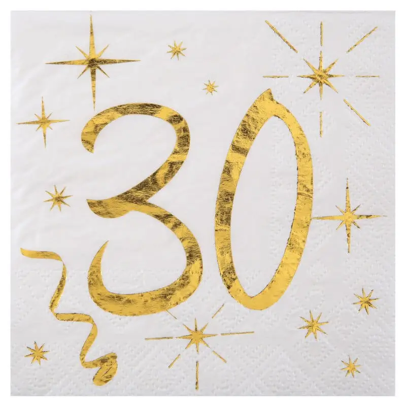Weißes Papier/Gold Serviette 30 Jahre (Set mit 20 Stück)