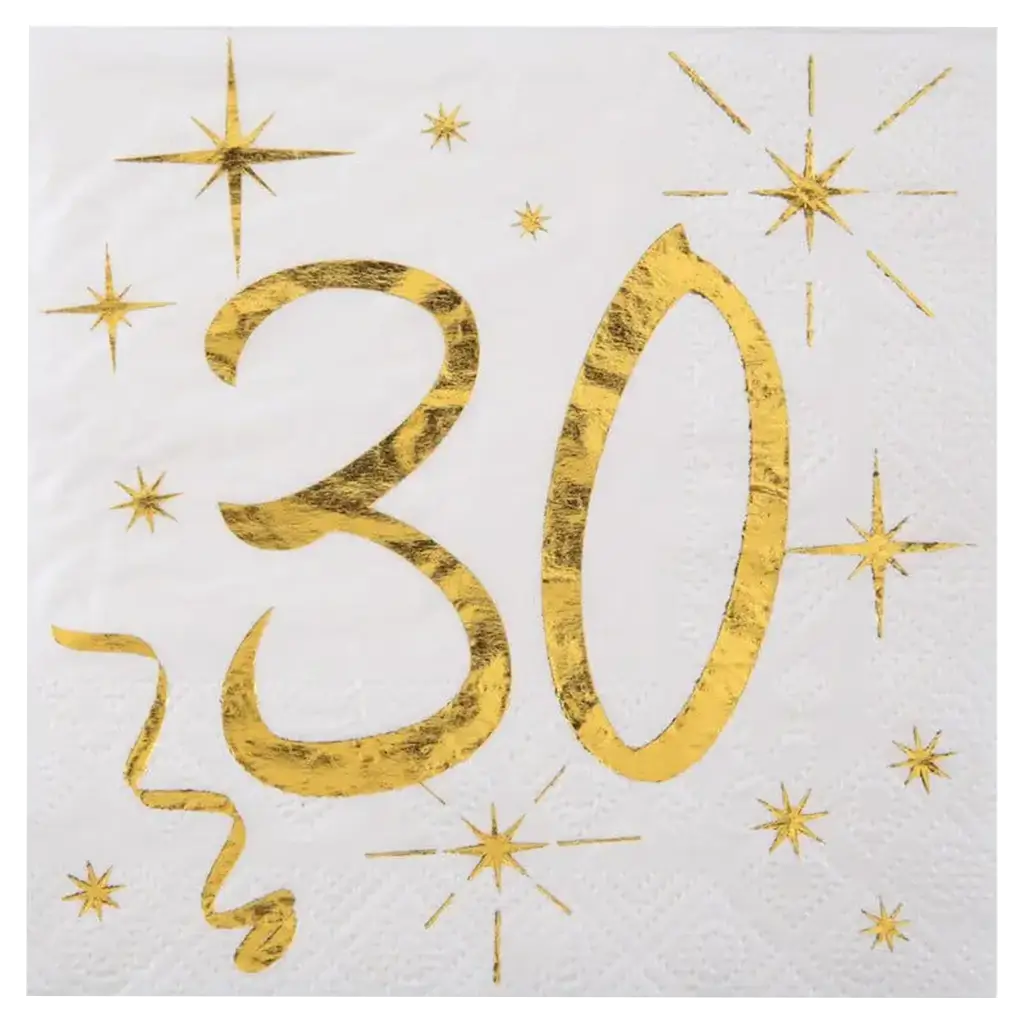 Weißes Papier/Gold Serviette 30 Jahre (Set mit 20 Stück)