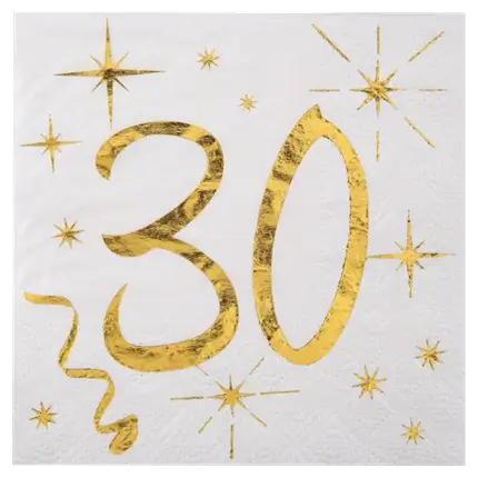 Weißes Papier/Gold Serviette 30 Jahre (Set mit 20 Stück)