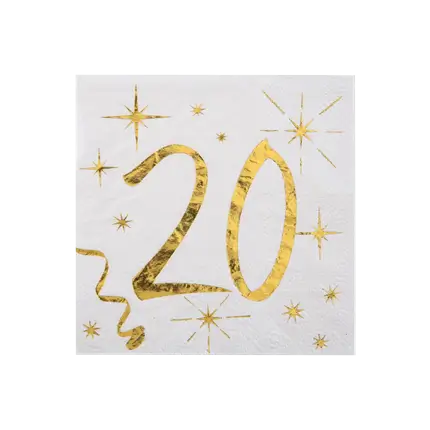 Weiß/Gold Papierhandtuch 20 Jahre (20er Set)