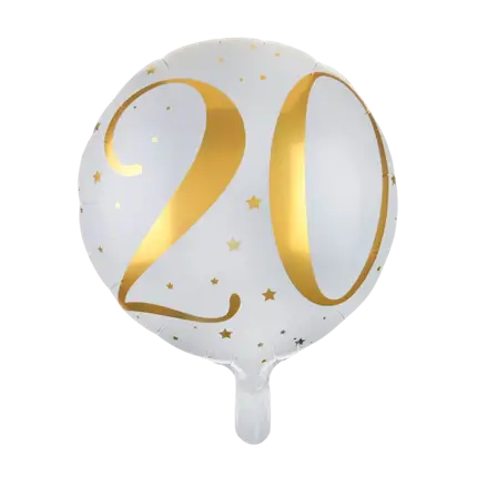 Ballon Weiß/Gold 20 Jahre ø45cm