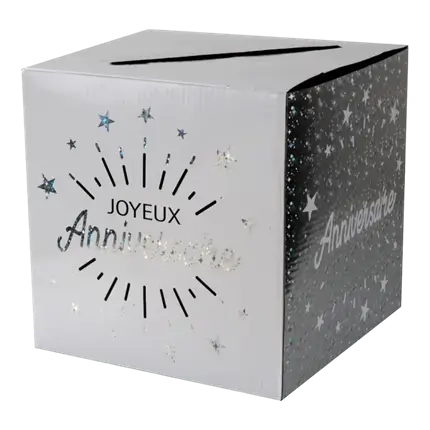 Happy Birthday Silber/Weiß Papier Urne