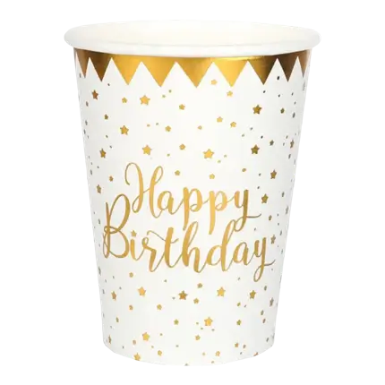 Happy Birthday Becher Gold/Weiß (10er Set)