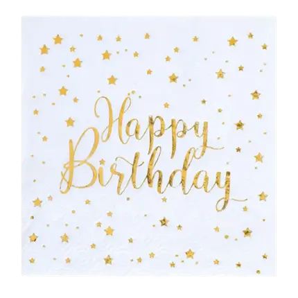 Happy Birthday Handtuch Weiß/Gold (Set mit 20 Stück)