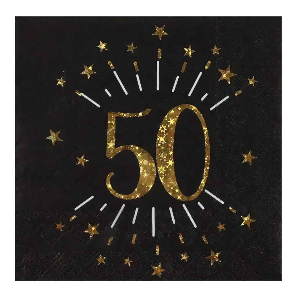 Papierserviette 50 Jahre Schwarz/Gold (Set mit 10 Stück)