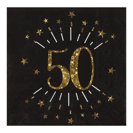Papierserviette 50 Jahre Schwarz/Gold (Set mit 10 Stück)