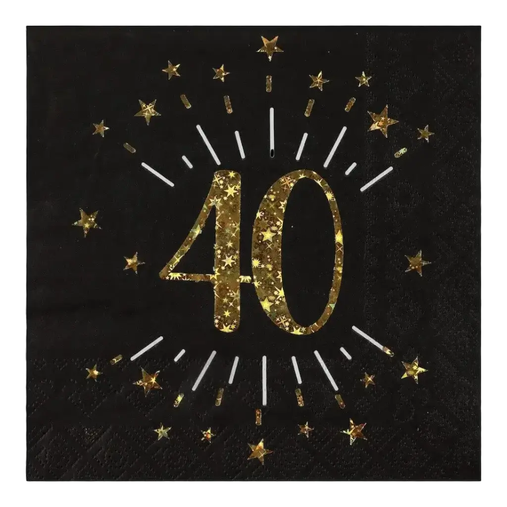 Papierserviette 40 Jahre Schwarz/Gold (Set mit 10 Stück)