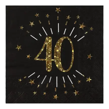 Papierserviette 40 Jahre Schwarz/Gold (Set mit 10 Stück)