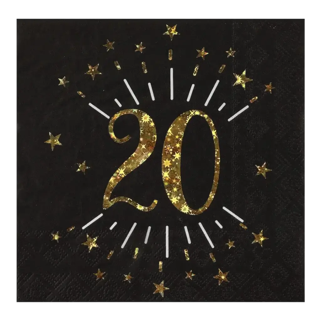 Papierserviette 20 Jahre Schwarz/Gold (10er Set)