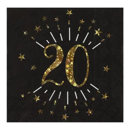 Papierserviette 20 Jahre Schwarz/Gold (10er Set)