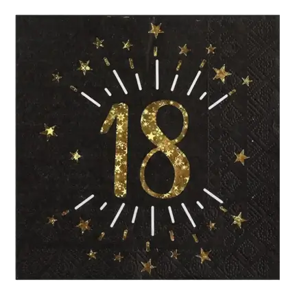 Papierserviette 18 Jahre Schwarz/Gold (Set mit 10 Stück)