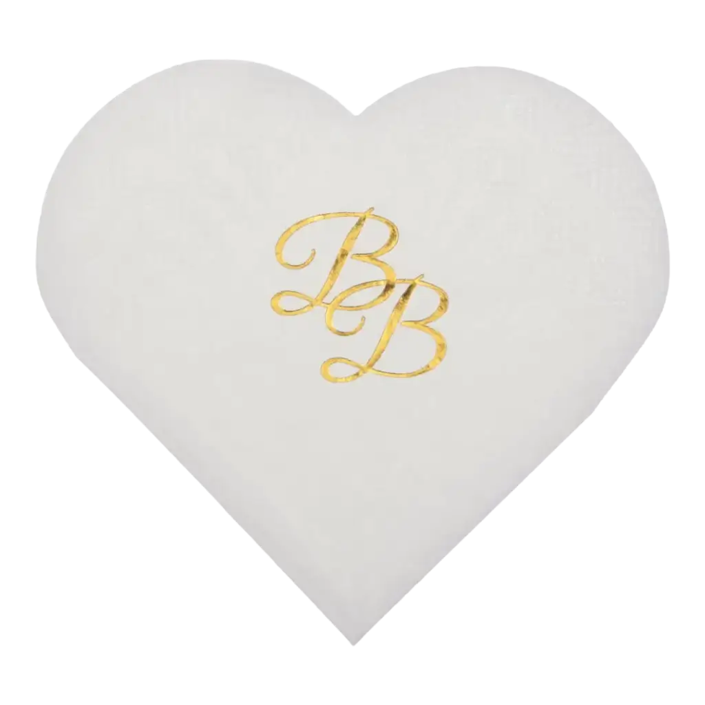 Serviette Weißes Herz mit BB Gold-Inschrift (20er Set)