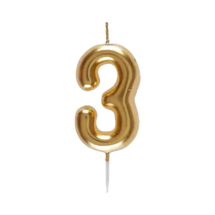 Kerze Nummer 3 Golden