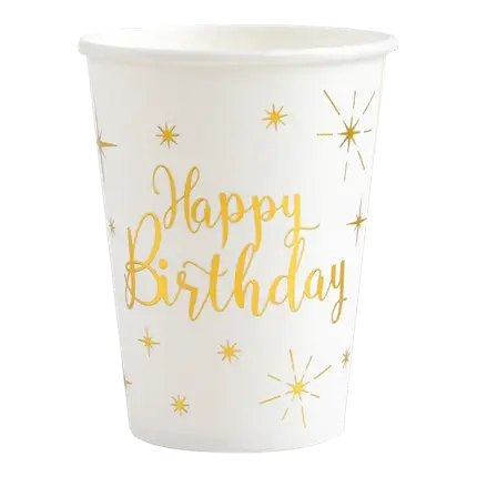 Weißer Happy Birthday Gold Becher (10er Set)