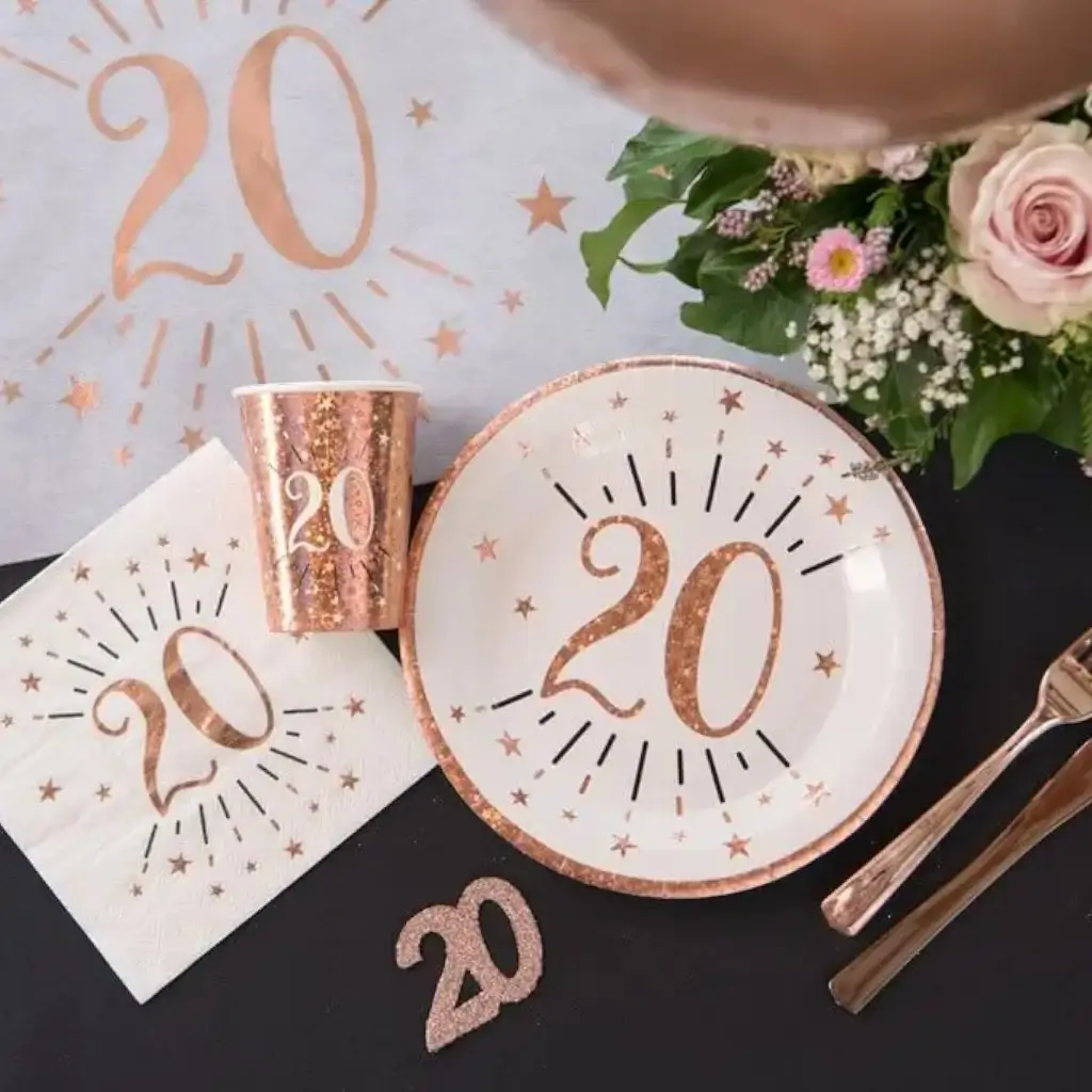 Papierserviette 20 Jahre Weiß/Rosa Gold (10er Set)