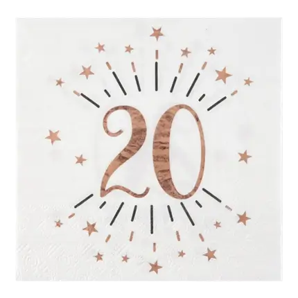 Papierserviette 20 Jahre Weiß/Rosa Gold (10er Set)