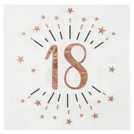 Papierserviette 18 Jahre Weiß/Rosa Gold (Packung mit 20 Stück)