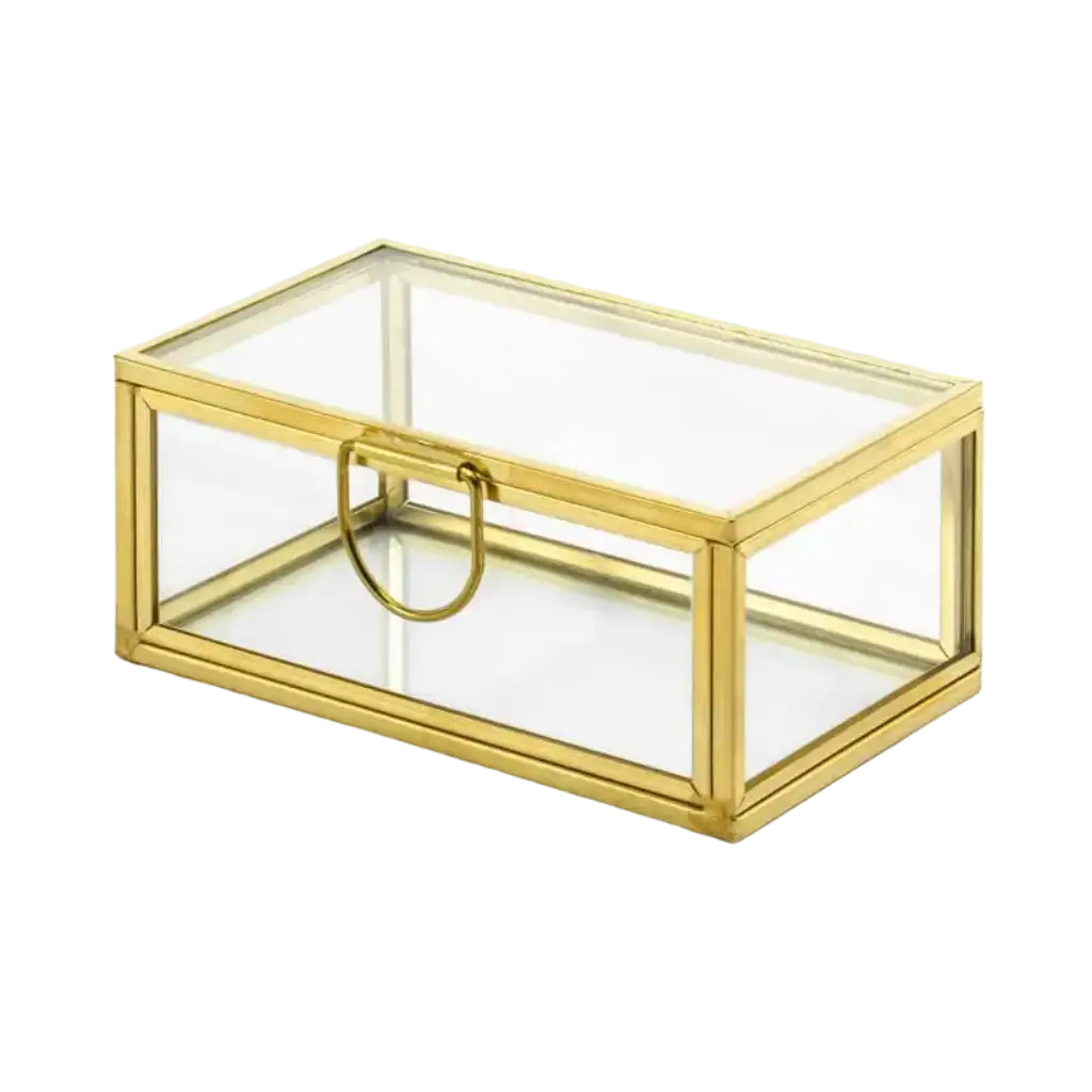 Glasbox mit Griff und goldenem Metallrand