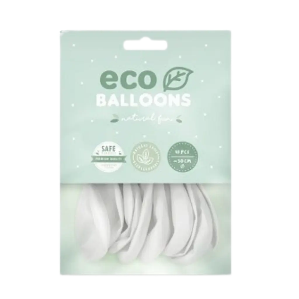 Packung mit 10 weißen, biologisch abbaubaren Luftballons