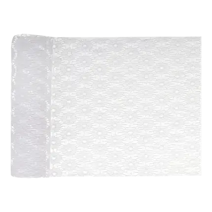 Tischläufer aus weißer Spitze mit Blumen - 3m * 18cm