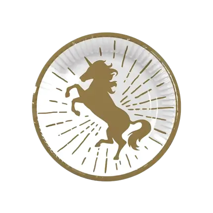 Weiße und goldene Einhorn-Pappteller
